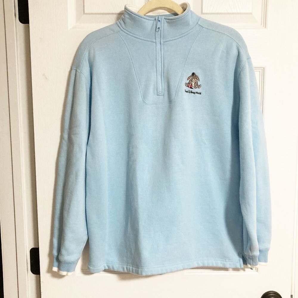 Vintage Walt Disney World Eeyore Quarter Zip Sweatshirt Size M Y2K Embroidered
